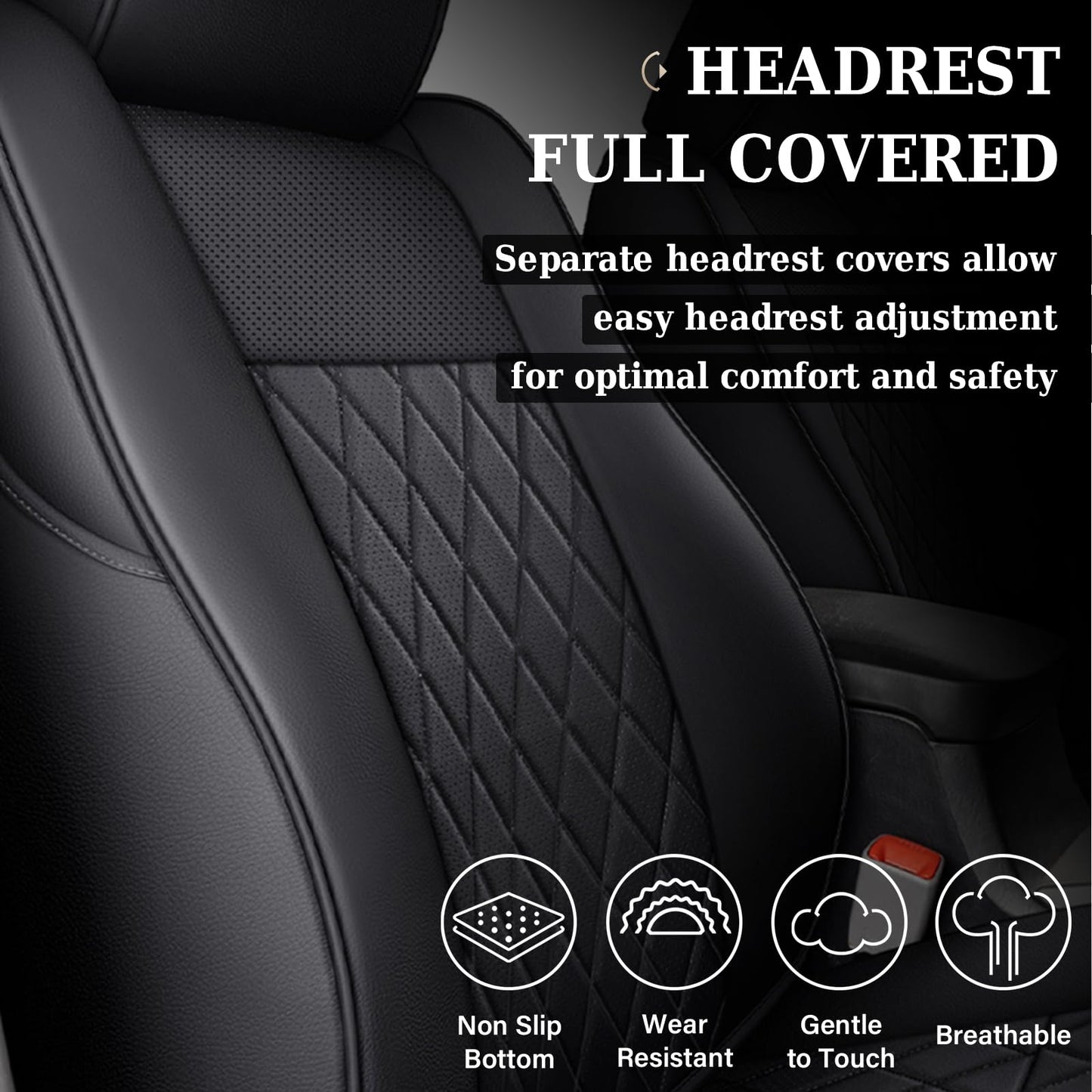 Coverado Tacoma Seat Covers, Car Seat Covers Front Seats, Leather Seat Covers for Cars Car Seat Protector Cushion Tacoma Accessories Custom Fit 2005-2023 Toyota Tacoma Double/Crew Cab(Black)