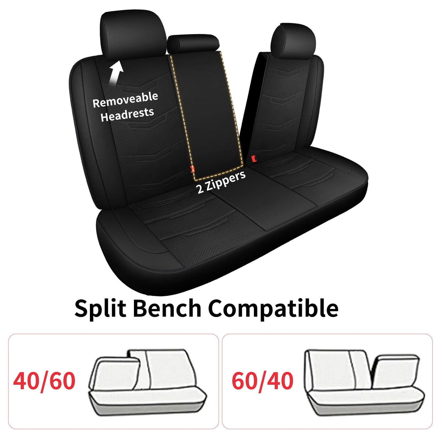 HChengkikz Car Seat Covers Full Set,Leather Car Seat Covers,Breathable and Sporty Car Seat Cover,Universal Fit Anti-Slip Seat Covers for SUV Cars Sedan and Truck(Full Seat,Black,N2)