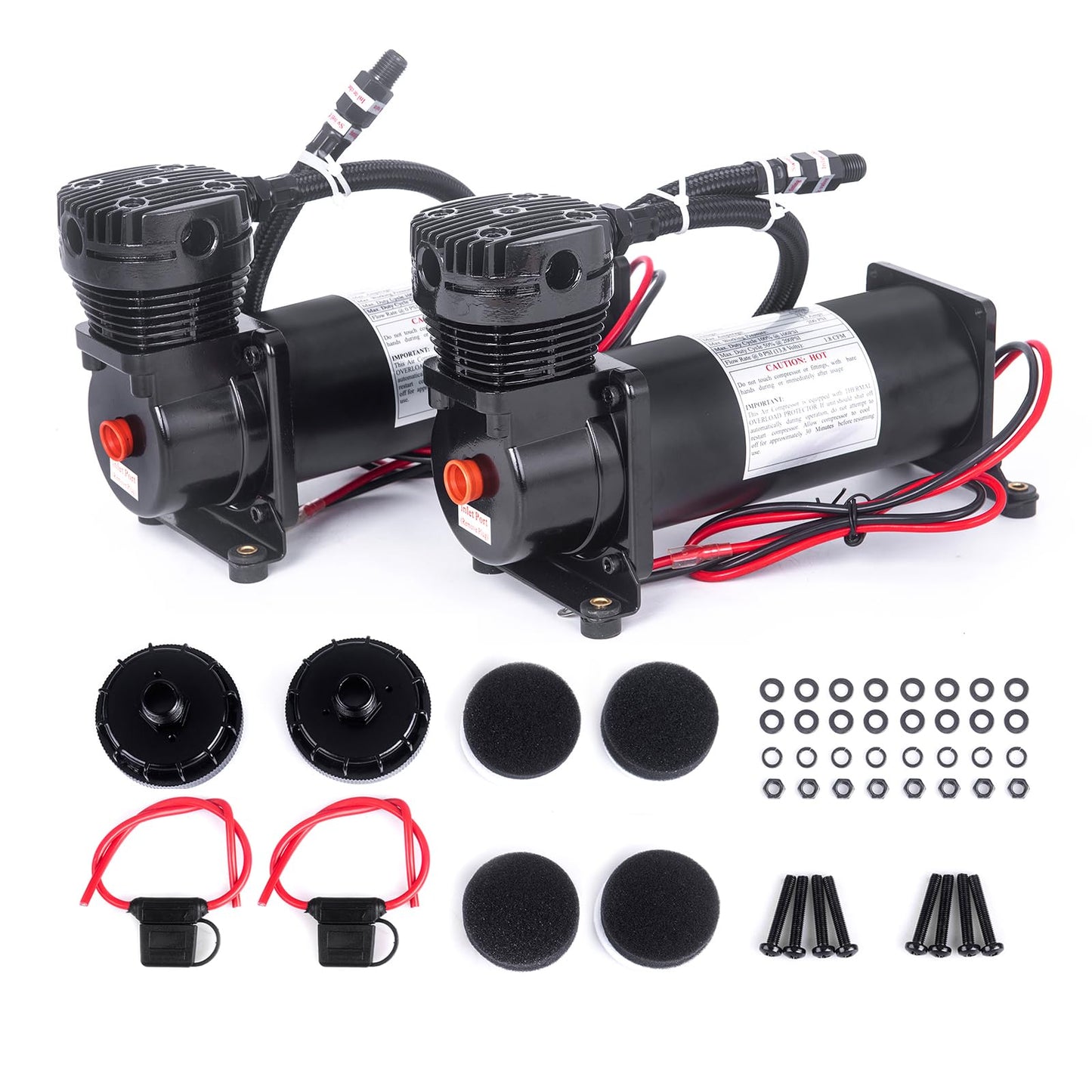 ZHSYMX 200PSI 3/8 NPT Heavy Duty Air Train Horn/Air Ride Suspension Compressor for Train/Truck/Car 12V Black Dual