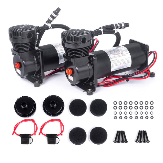 ZHSYMX 200PSI 3/8 NPT Heavy Duty Air Train Horn/Air Ride Suspension Compressor for Train/Truck/Car 12V Black Dual