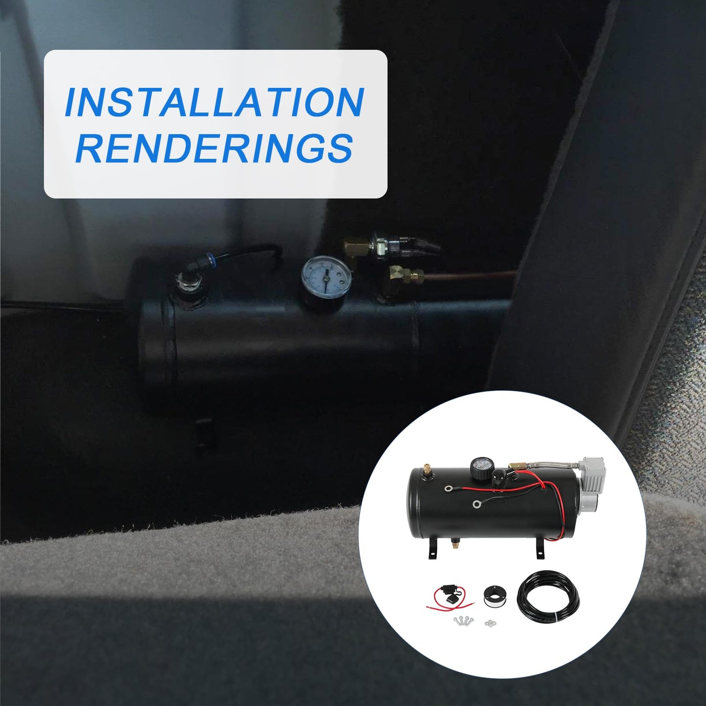 DC 12V MAX 150PSI Air Compressor Tank Pump with 3 Liter Tank 0.8 Gallon Portable Air Compressor Pump for Train Truck Pickup Motorhome Horns On Board 3L Train Inflator