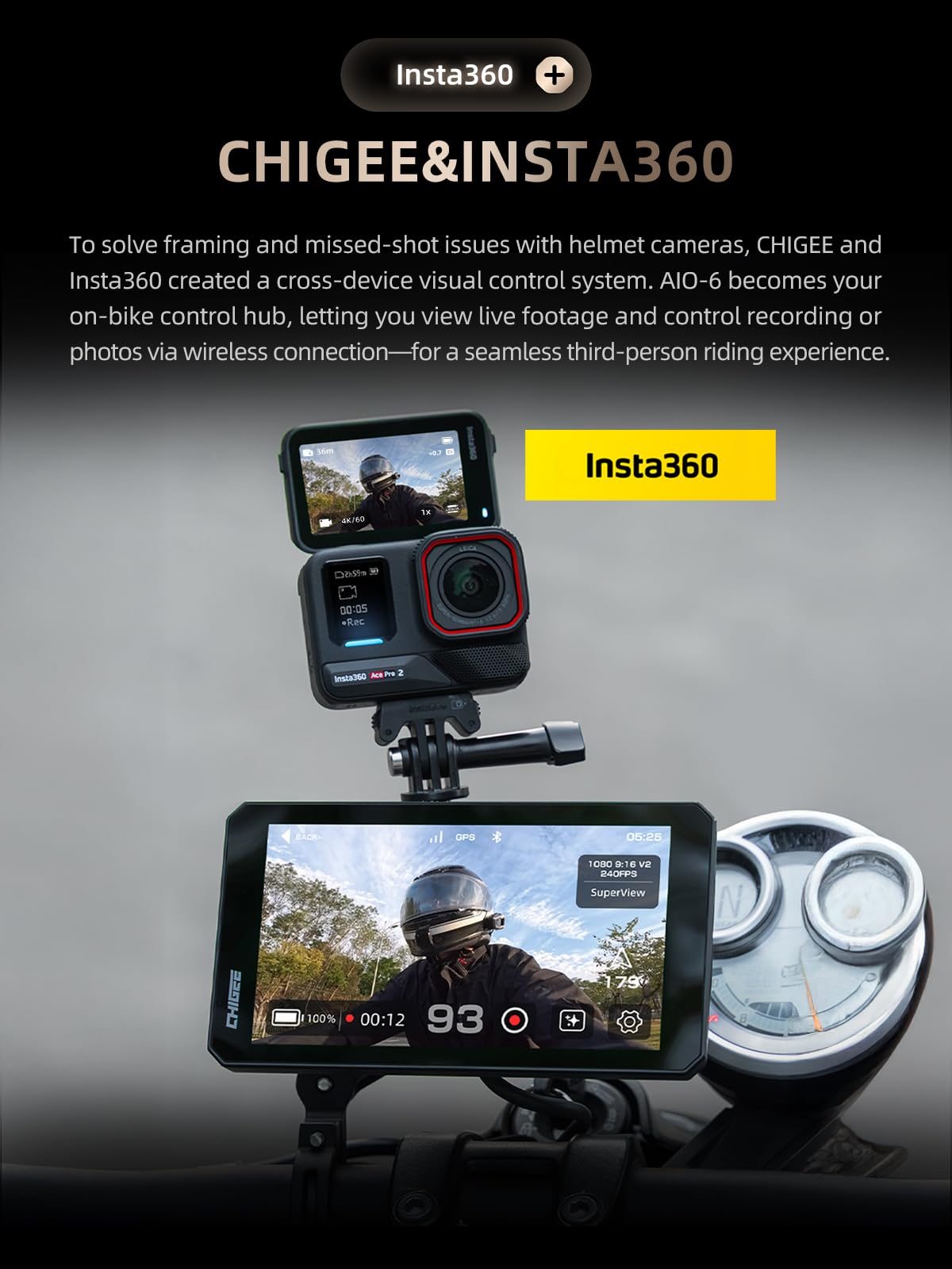 CHIGEE AIO-6 MAX Motorcycle Carplay Android Auto GPS Navigation System, 2000nits,STARVIS HDR 6" LCD, 60FPS,5G Wi-Fi BT, IPX9 Waterproof, Support Siri Google Assistant, Dedicated App