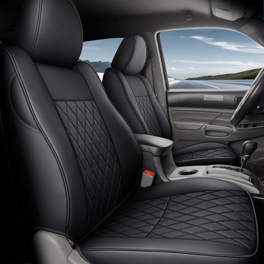 Coverado Tacoma Seat Covers, Car Seat Covers Front Seats, Leather Seat Covers for Cars Car Seat Protector Cushion Tacoma Accessories Custom Fit 2005-2023 Toyota Tacoma Double/Crew Cab(Black)