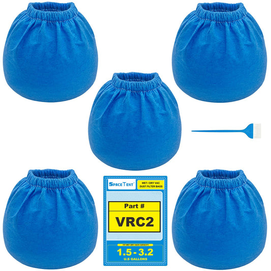 SpaceTent 5 Pack VRC2 Vacuum Filter for Vacmaster 1.5 to 3.2 Gallon and Armor All 2.5 Gallon Wet/Dry Vacuums, part # VRC2, Armor All AA255 Replacement Cloth Filter, Armor All Filter Bags