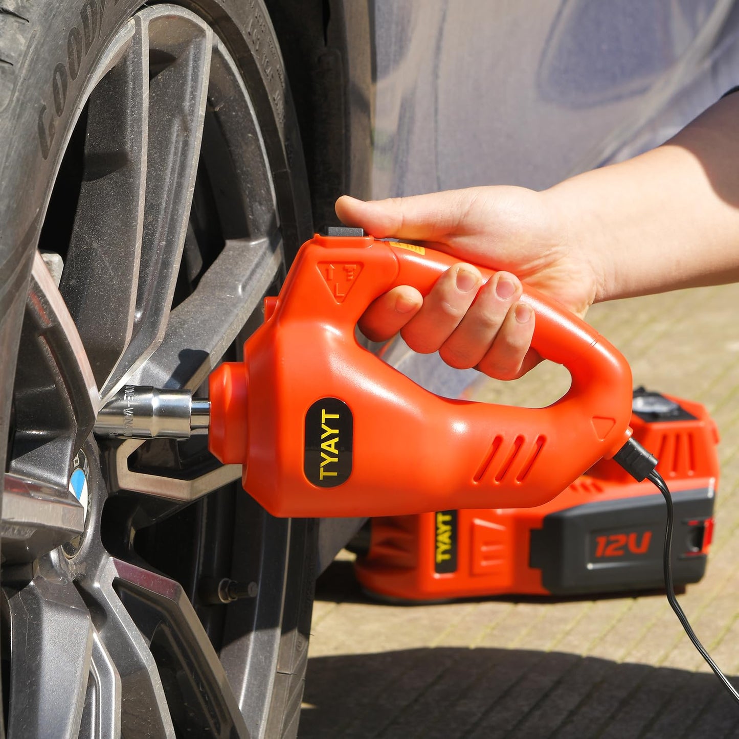 TYAYT 5 Ton Electric Hydraulic Car Jack Kit, Portable with LED Light, Compatible with Car, SUV, Truck, Lifting Range 6-17.7 Inches (Red)