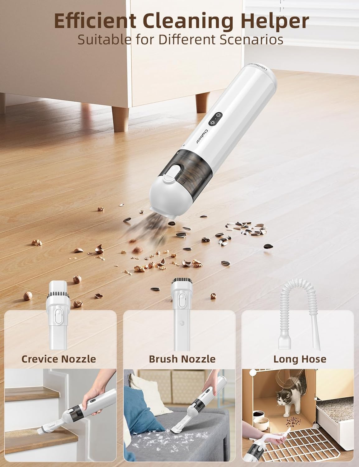 Chuboor Handheld Car Vacuum Cleaner, 14,000Pa Cordless Vacuum Cordless Rechargeable, 120 WPowerful Mini Hand Vacuum with Multifunctional Nozzle for Car, Home, Office, Pet Hair (White)