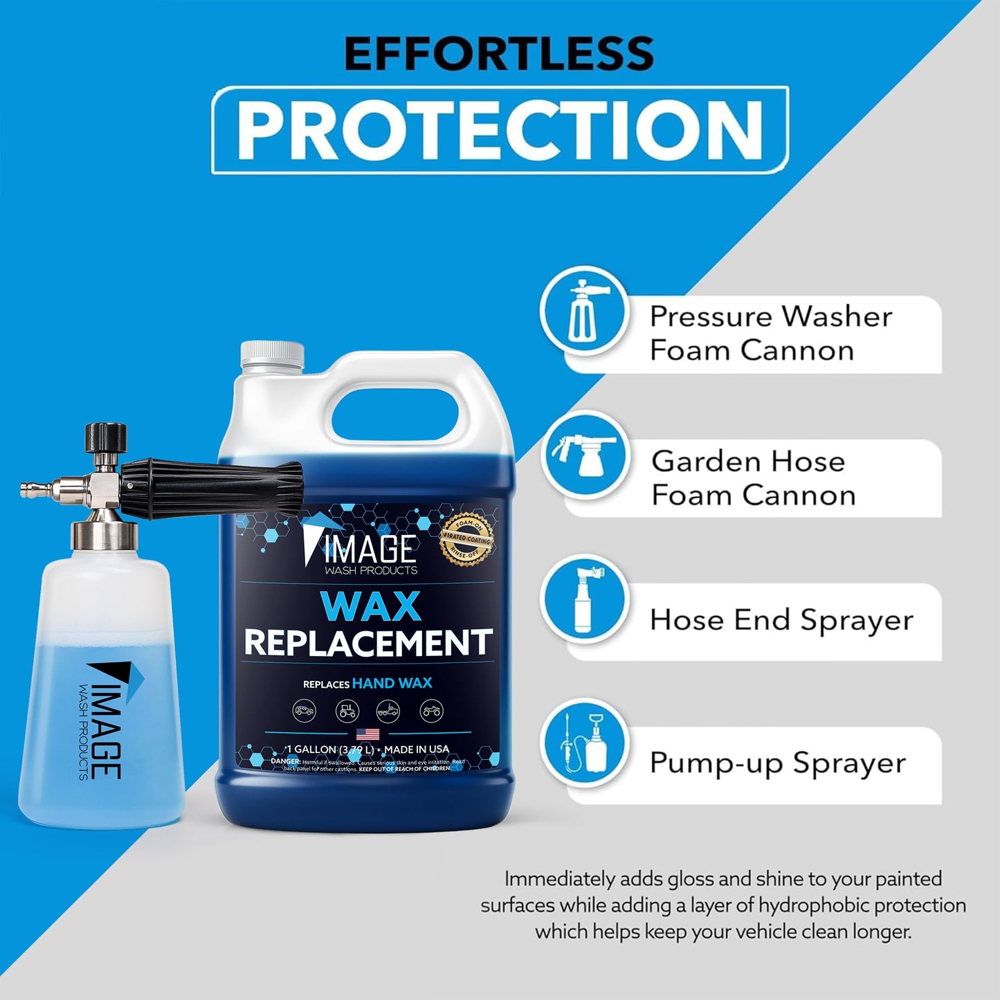 Image Wash Products Wax Replacement (Foamable) - Protectant forTrucks/RV's/Cars/Boats/Trailers/Equipment. Foam On/Rinse Off (128 Fl Oz)