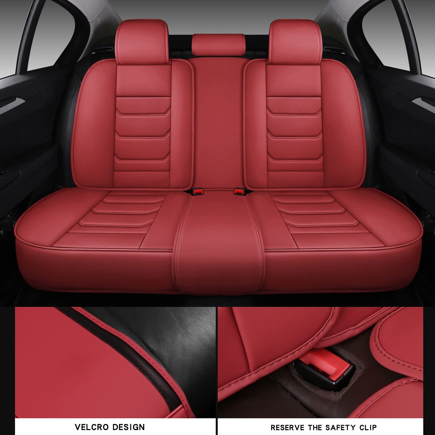 Isen-CoverAuto Full Coverage Faux Leather Car Seat Covers Full Set,Automotive Seat Covers for Cars,SUVs Pick-up Truck, Car Seat Cushion, Wine Red Seat Covers for 5 Seats