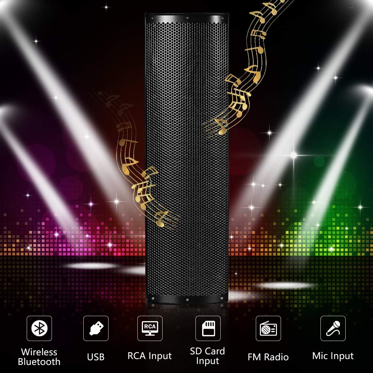 GOFLAME All-in-one Bluetooth Loud Speaker Set of 2, 2000W Active 3-Way 6.5'' PA System Speaker with Height Adjustable Stand, USB/SD Card Readers, FM Radio, Suitable for Indoor and Outdoor Use