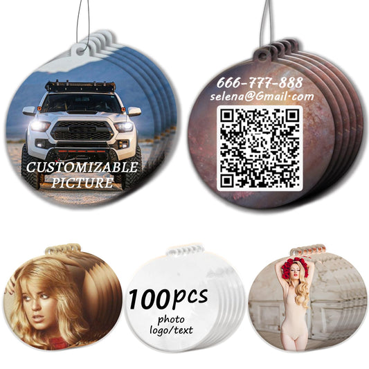 50/100Pcs Custom Logo Air Freshener for Car Bulk - Batch Commercial Customization Air Freshener for Car with Photo Text Customized Bulk Wedding Party Guests Souvenir Gifts. (Round 100 Pcs)