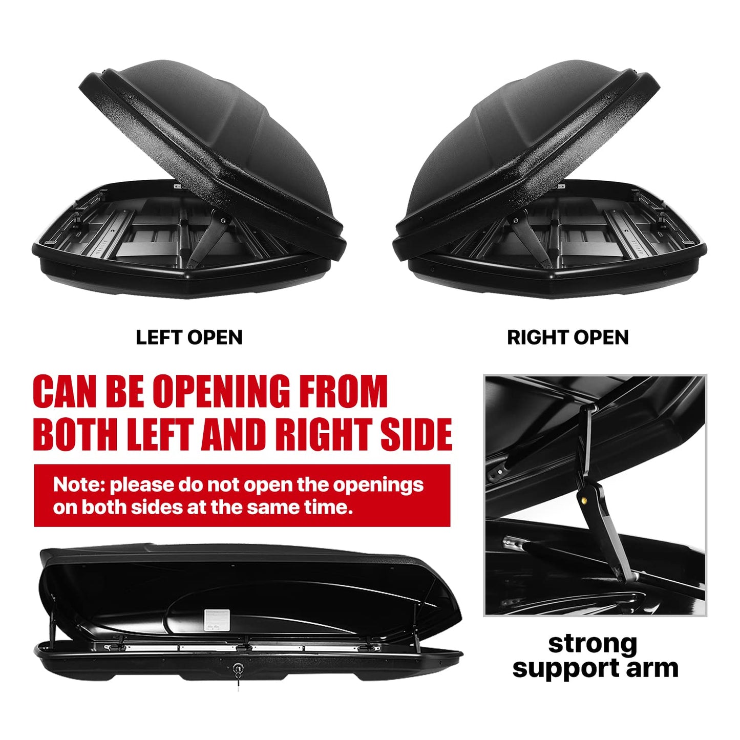 DNA MOTORING Extra Long XXL Rooftop Cargo Carrier Box Lockable Roof Luggage Storage Case w/Lock+Keys, 110Lb Capacity, 15 Cubic Ft.(Textured Black),PT-ZTL-8294-BK