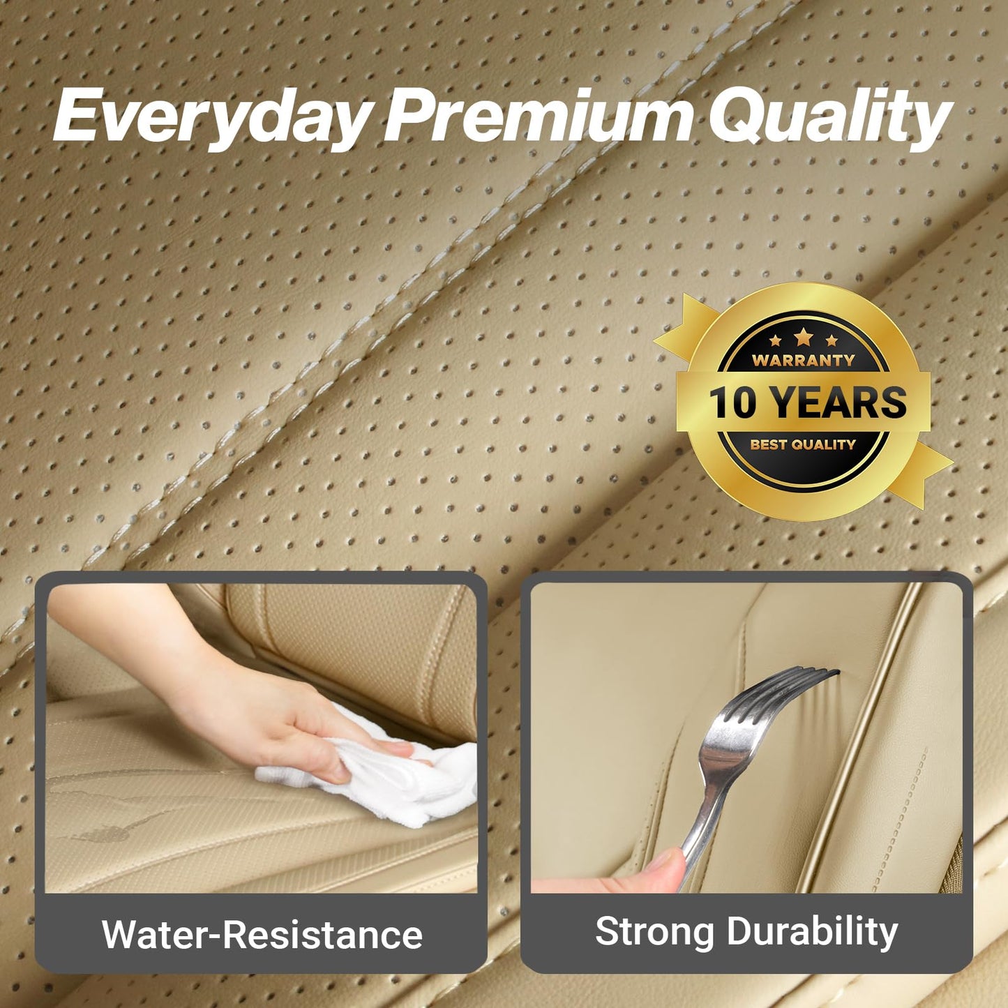 Coverland Custom Car Seat Covers Compatible with Grand Cherokee, Sorento, 4Runner - Premium Leather Non-Slip Memory Foam Waterproof Interior Protector Front Seat-Beige [See Size Chart-Size A16]