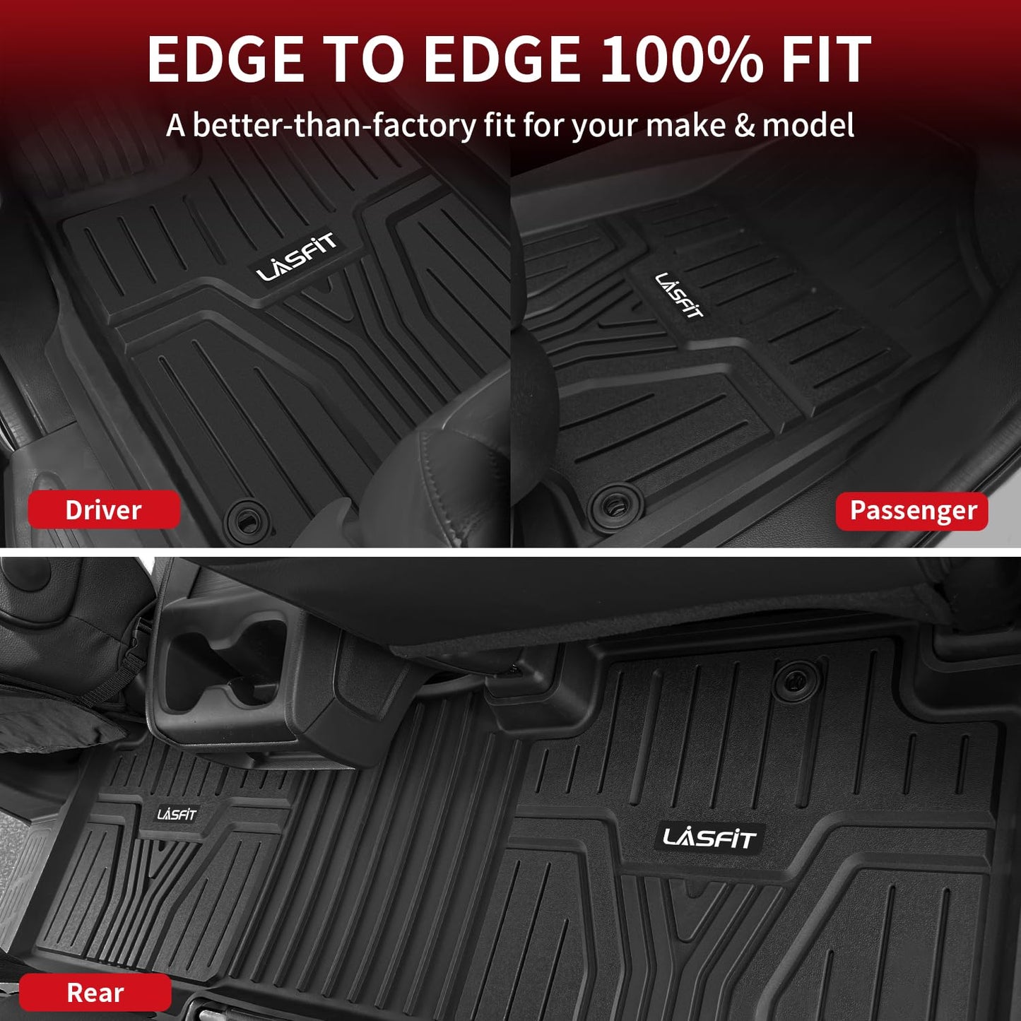 LASFIT Floor Mats for Honda Odyssey 2026 2025 2024 2023 2022 2021 2020 2019 2018 Mini Passenger Van, All Weather TPE Car Liners,1st & 2nd & 3rd Row Only (Excludes Trunk Mat), Black