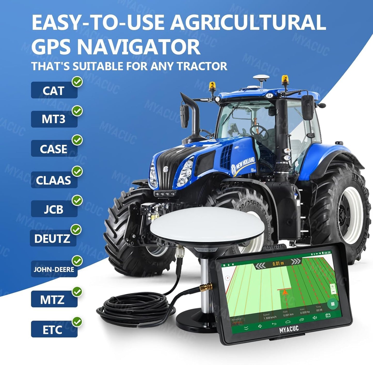 MYACUC Tractor GPS Navigator for Precision Agriculture, 7" Touch Screen GNSS Agricultural Navigator Suitable for Spraying Plowing and Sowing Automatic Positioning Farming GPS