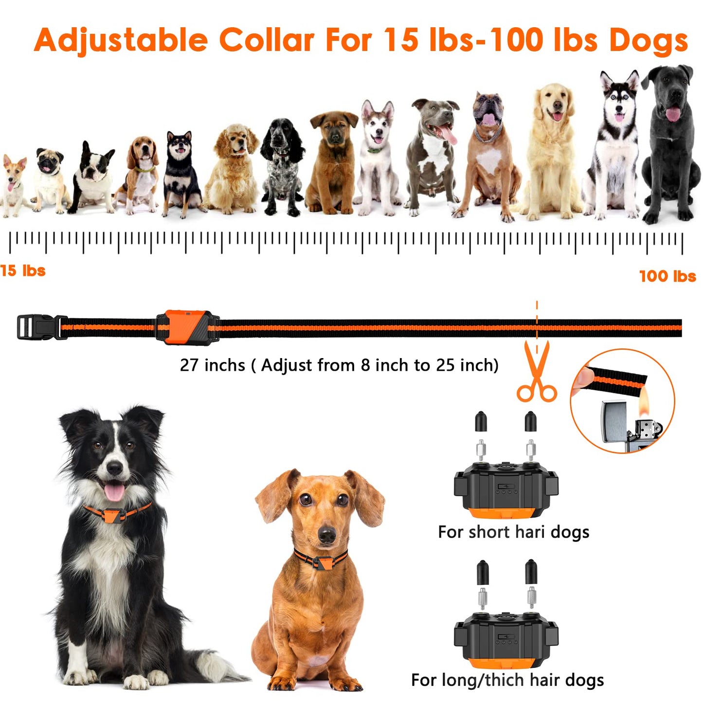 Shock Collar for Dogs, IP67 Waterproof Dog Training Collar with Remote, 3 Training Modes with Beep, Vibration, and Safe Static, Rechargeable E Collar for Large Medium