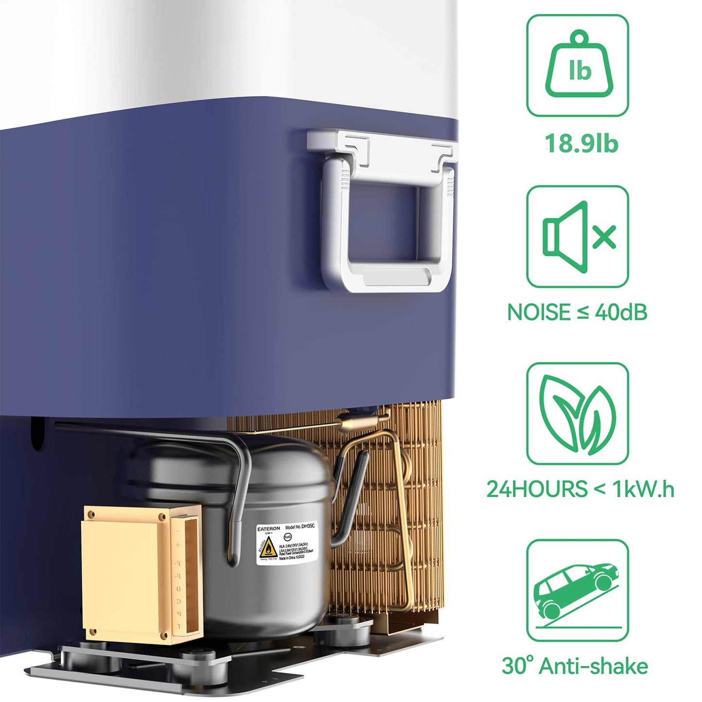 Megiu Car Refrigerator Portable Car Fridge 12V Refrigerator 23 Quart (22 Liter) Freezer Compressor Cooler 12V/24V DC 110～240 V AC for Outdoor Camping Travel Home Use -18℃~+15℃ (Blue)