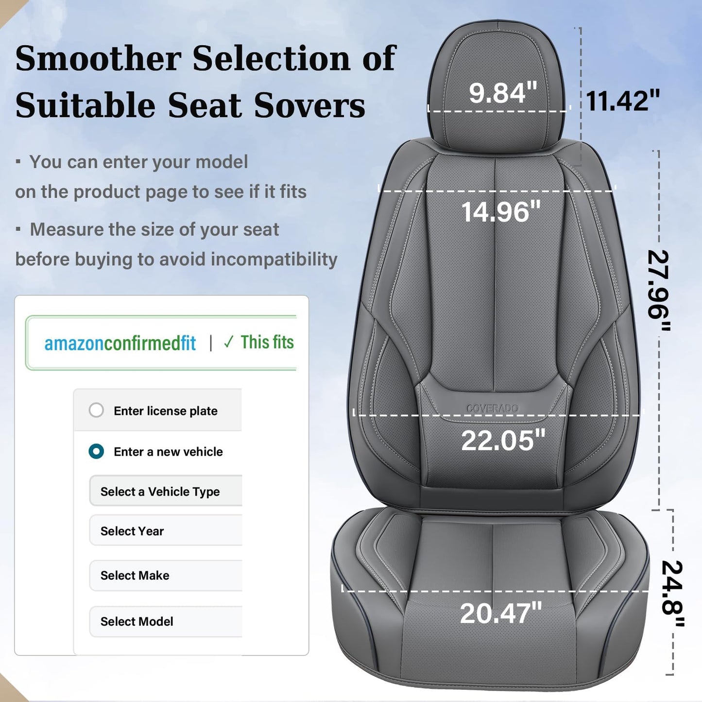 Coverado Seat Covers, Car Seat Covers Front Seats, Car Seat Cover, Car Seat Protector Waterproof, Car Seat Cushion Nappa Leather, Gray Seat Covers Carseat Cover Universal Fit for Most Cars