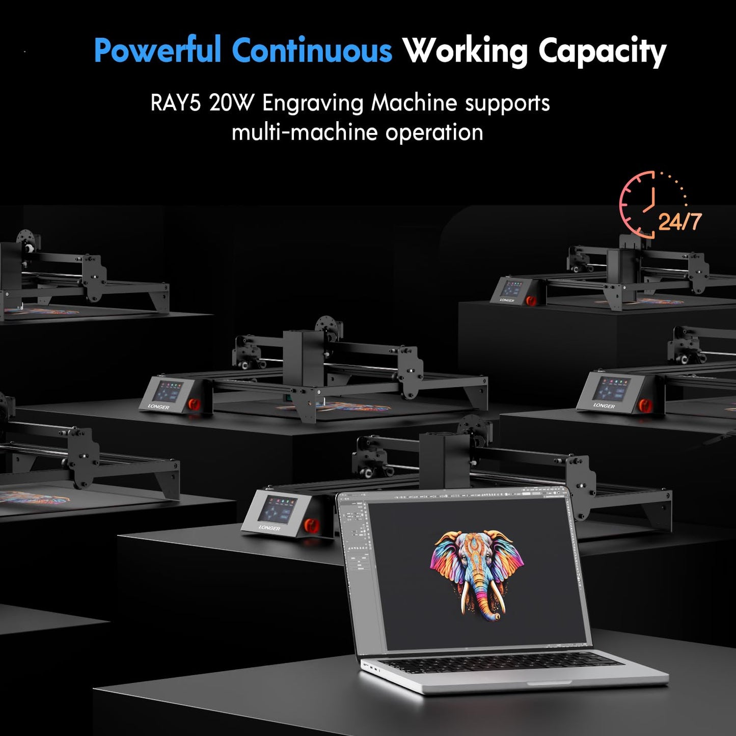 Longer RAY5 Upgraded 20W Laser Engraver Machine, Exclusive 3.5" Touch Screen for DIY, Cutting Tool for Metal Coloring, Acrylic, Wood, Glass, Leather. Laser Class 2