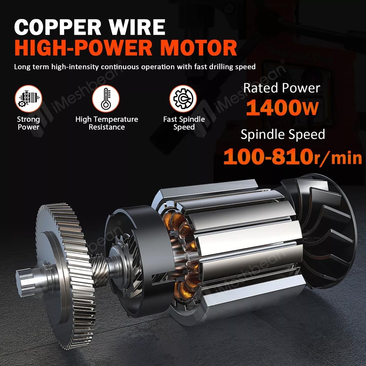 Magnetic Drill Press, 1400W Mag Drill Press with 2" Dia. 2922lbf/13000N Mag Force, 810 RPM Electric Drilling Machine with Stepless Speed & Reversible Direction for Metal Surface & Home Improvement