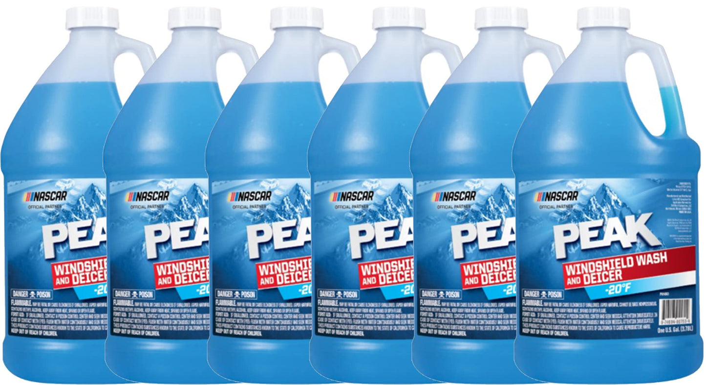 6 Pack Peak PWN0G3 Windshield Washer Fluid With De-Icer Effective To -20 Degrees Fahrenheit 1 Gallon Jug