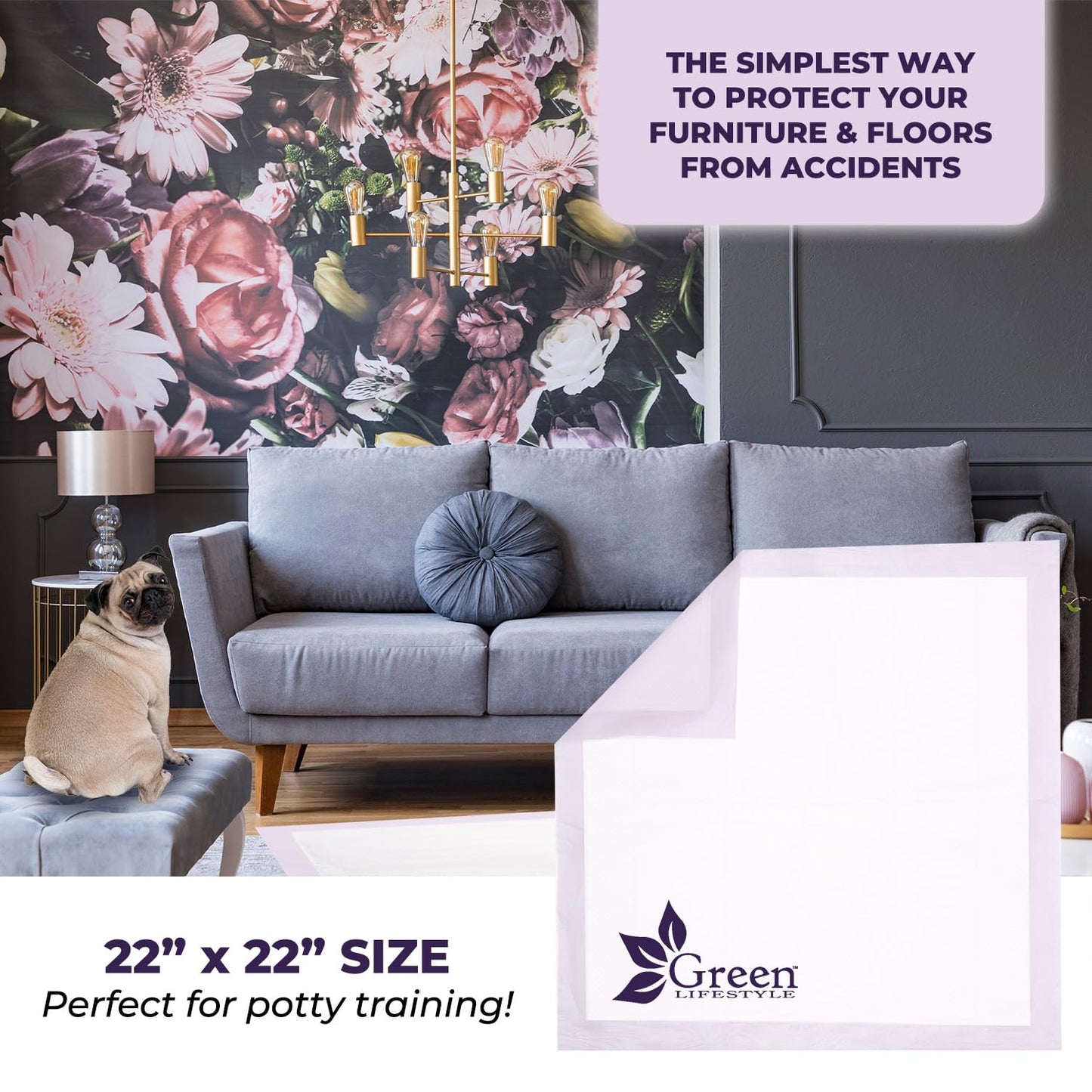 GREEN LIFESTYLE Pee Pads - Super Absorbent & Leak-Proof Pee Pads for Dogs - Puppy Pads - Waterproof Dog Pads, Lavender Scented Dog Training Pads for Cats, Rabbits (Pack of 80 - 22x22)