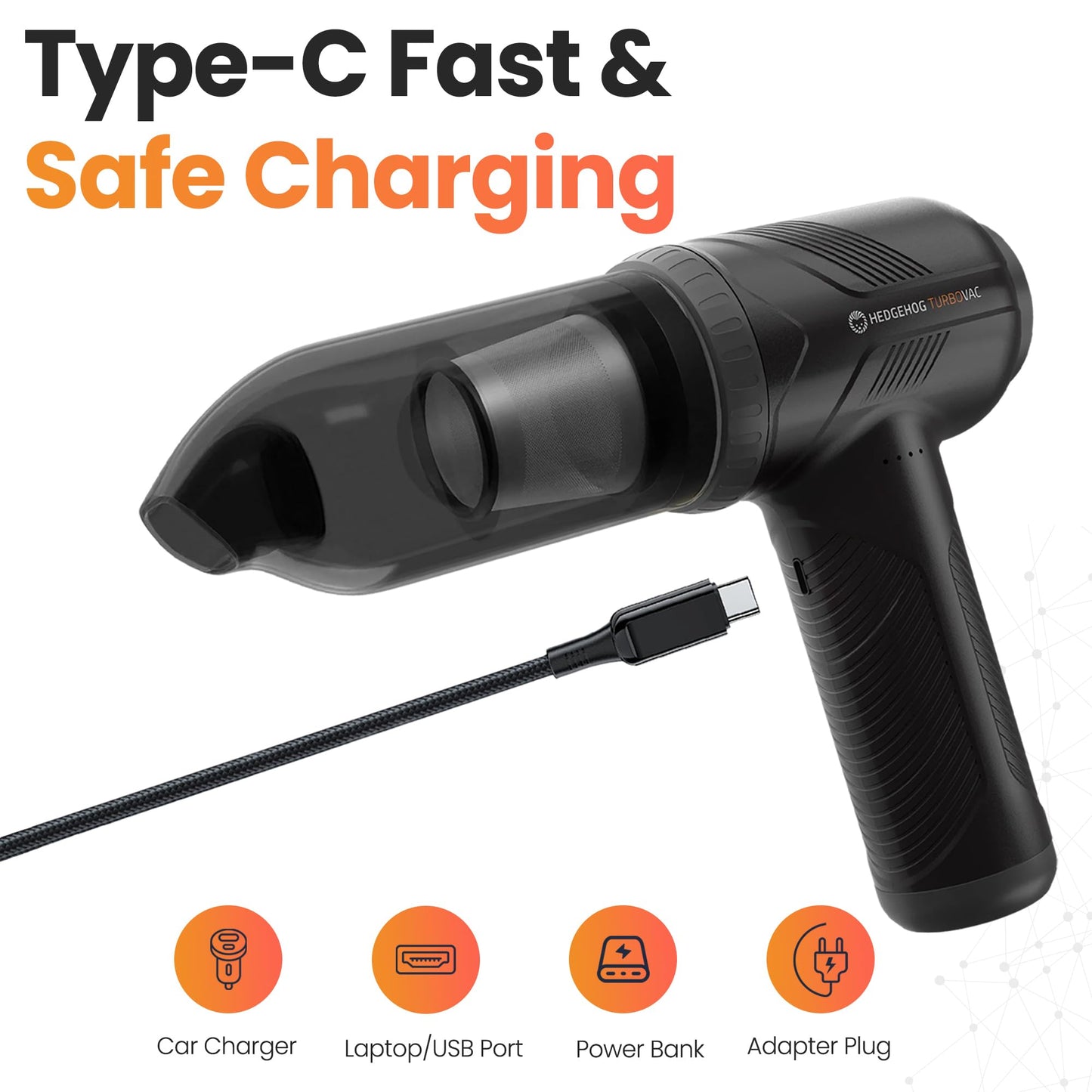 Hedgehog TurboVAC 3 in 1 Portable Car Vacuum Cleaner, Blower & Air Pump - Hand Held Vacuum Cleaner for Car with USB C Rechargeable, 14000PA Powerful Suction, Lightweight Dust Buster for Home & Outdoor