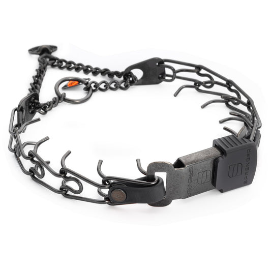 Herm Sprenger Black Stainless Steel Dog Collar with Quick Release ClicLock Buckle and Biothane Insert Training Collar Made in Germany (Black, 16in x 2.25mm(Neck Size up to 13-14in))