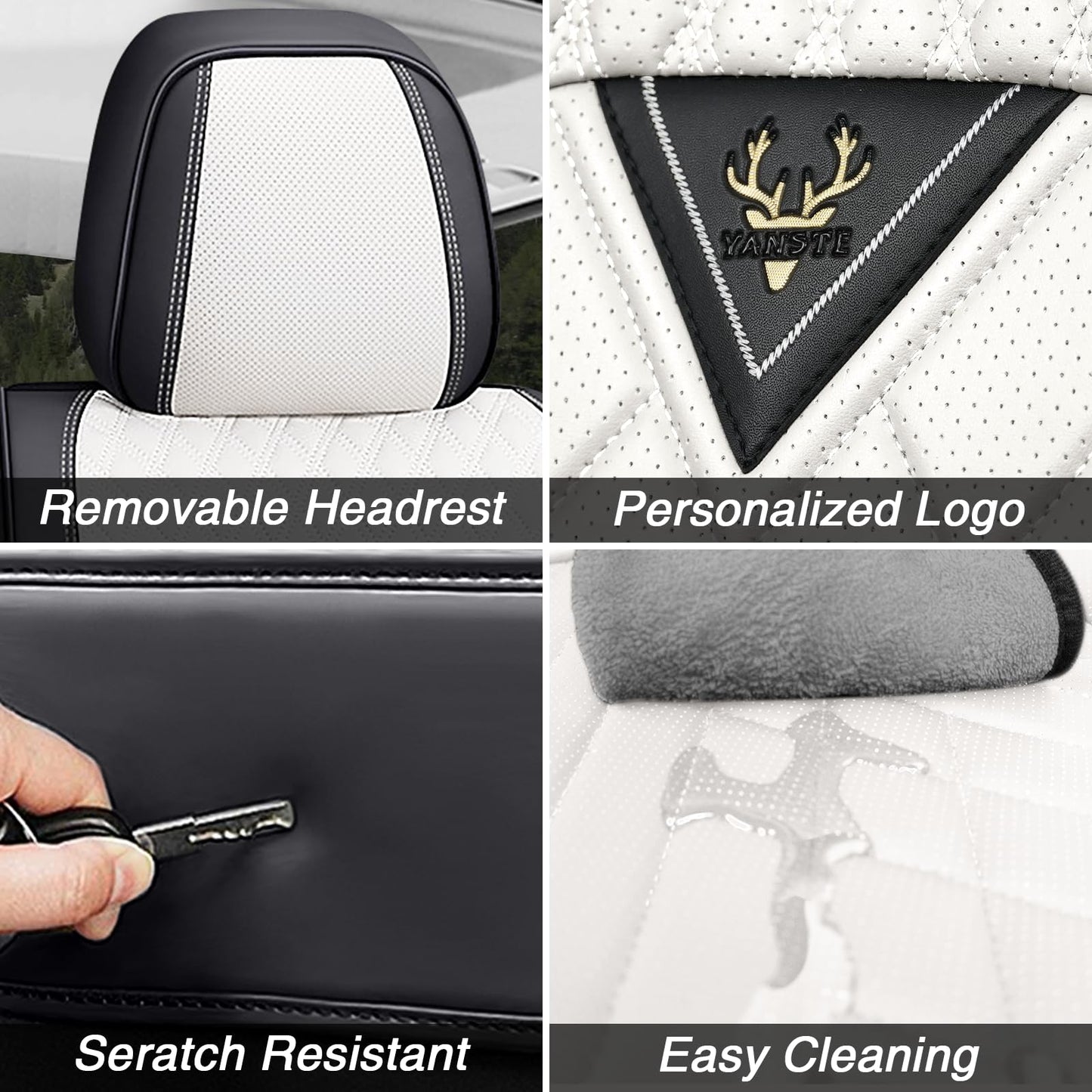 Leather Seat Covers Full Set with Pillow,5 Seats Universal Car Seat Protectors,Easy to Install Cover Set,Waterproof Car Seat Covers Car Seat Cushion Fit for Most Cars SUVs Trucks(5 Seats,Black-White)