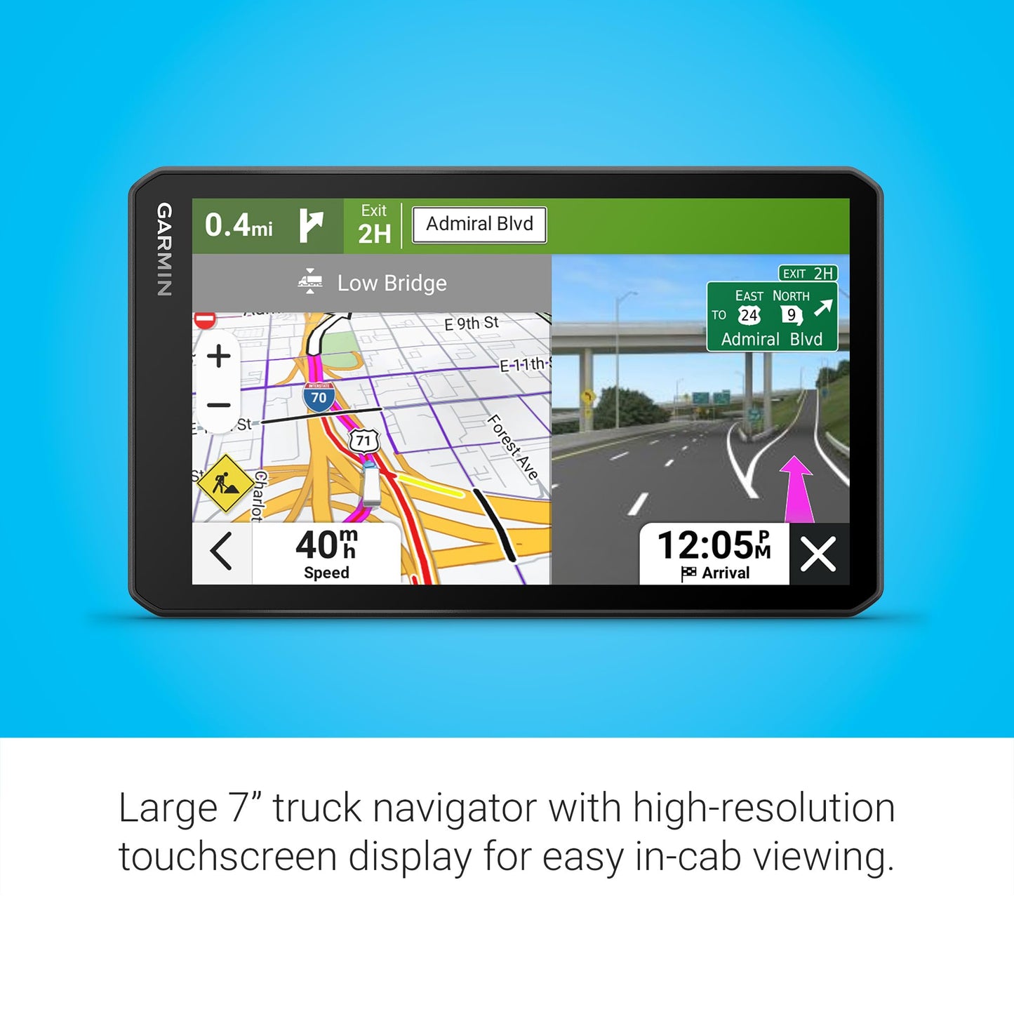 Garmin dezl OTR720, Large 7' GPS Navigator, Custom Truck Routing, Satellite Imagery, Wind Speed, Community-Shared Loading Docks & Parking Availability