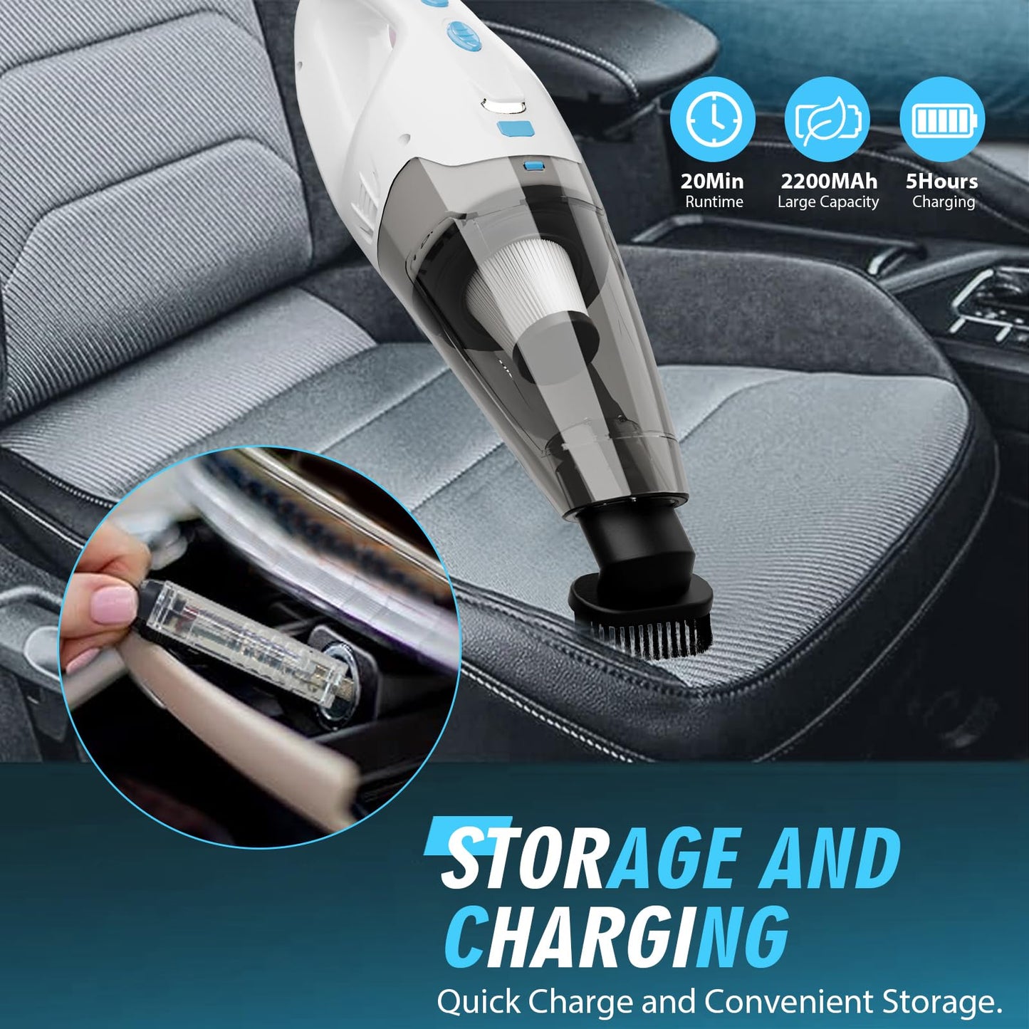 FUOAYOC Handheld Vacuum Cordless,Car Hand Cordless Rechargeable,Dust Busters Cordless Rechargeable with LED Light/Multi Accessories,1.6lbs Car Mini Portable Vacuum Cleaner for Home Office Car Pet