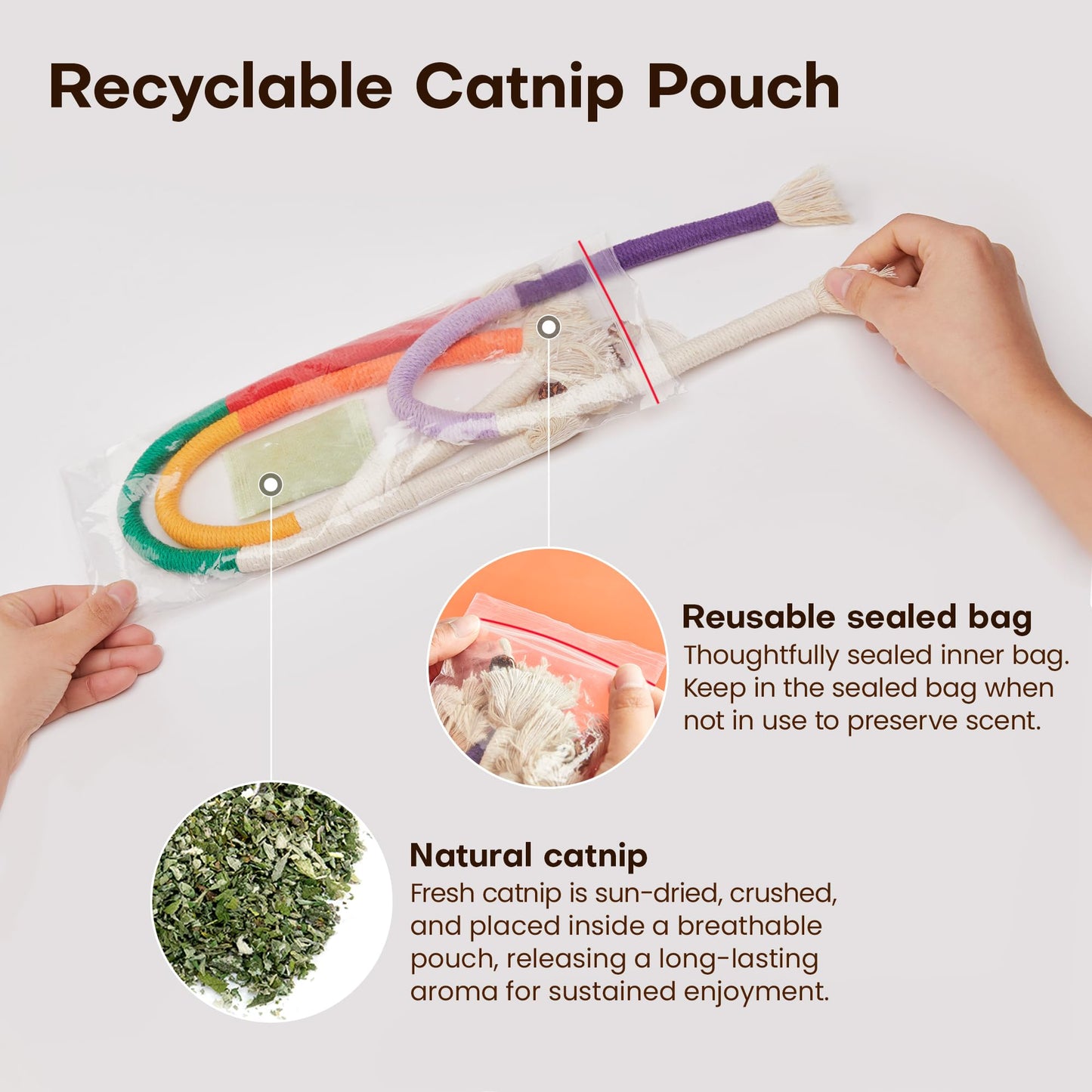 Potaroma Cat Toys Chew Ropes 3Pcs with Refillable Natural Catnip, Safe Teeth Cleaning Toy for Indoor Kittens, Interactive Cat Nip Kitty Toys for All Breeds 19.5 Inches