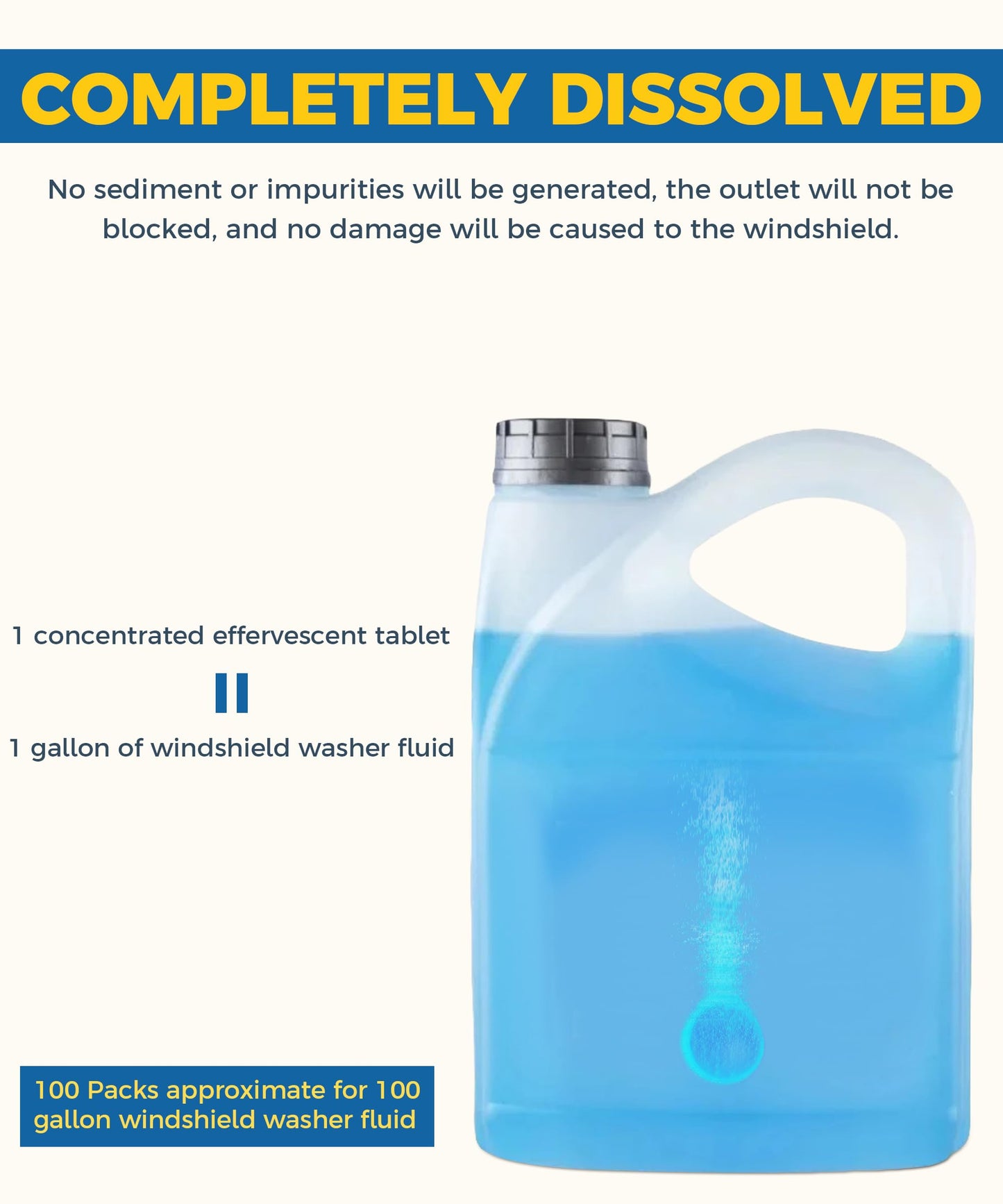 UBOG 100PCS Windshield Wiper Fluid,Car Windshield Washer Fluid,Car Accessories Windshield Washer Tablets,Car Washer Fluid Tablets,Car Windshield Washer Concentrate,Use for Remove Windshield Stains