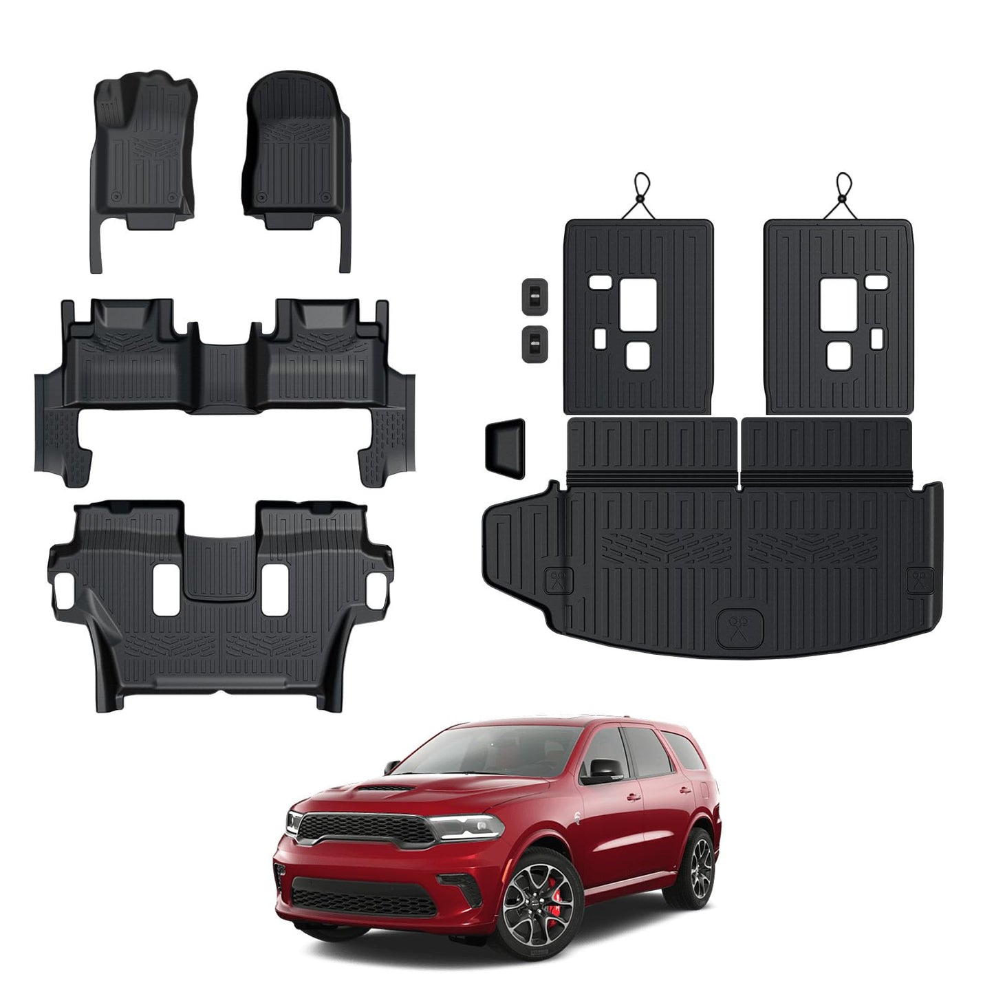 GALVAGNITE Floor Mats for 2016-2024 2025 Dodge Durango 6-seat, All Weather TPE Cargo Liner Cargo Mat and 3rd Row Backrest Mats for Durango Accessories