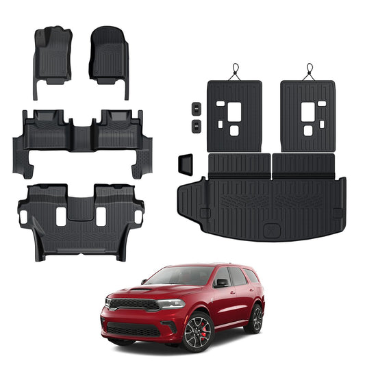 GALVAGNITE Floor Mats for 2016-2024 2025 Dodge Durango 6-seat, All Weather TPE Cargo Liner Cargo Mat and 3rd Row Backrest Mats for Durango Accessories