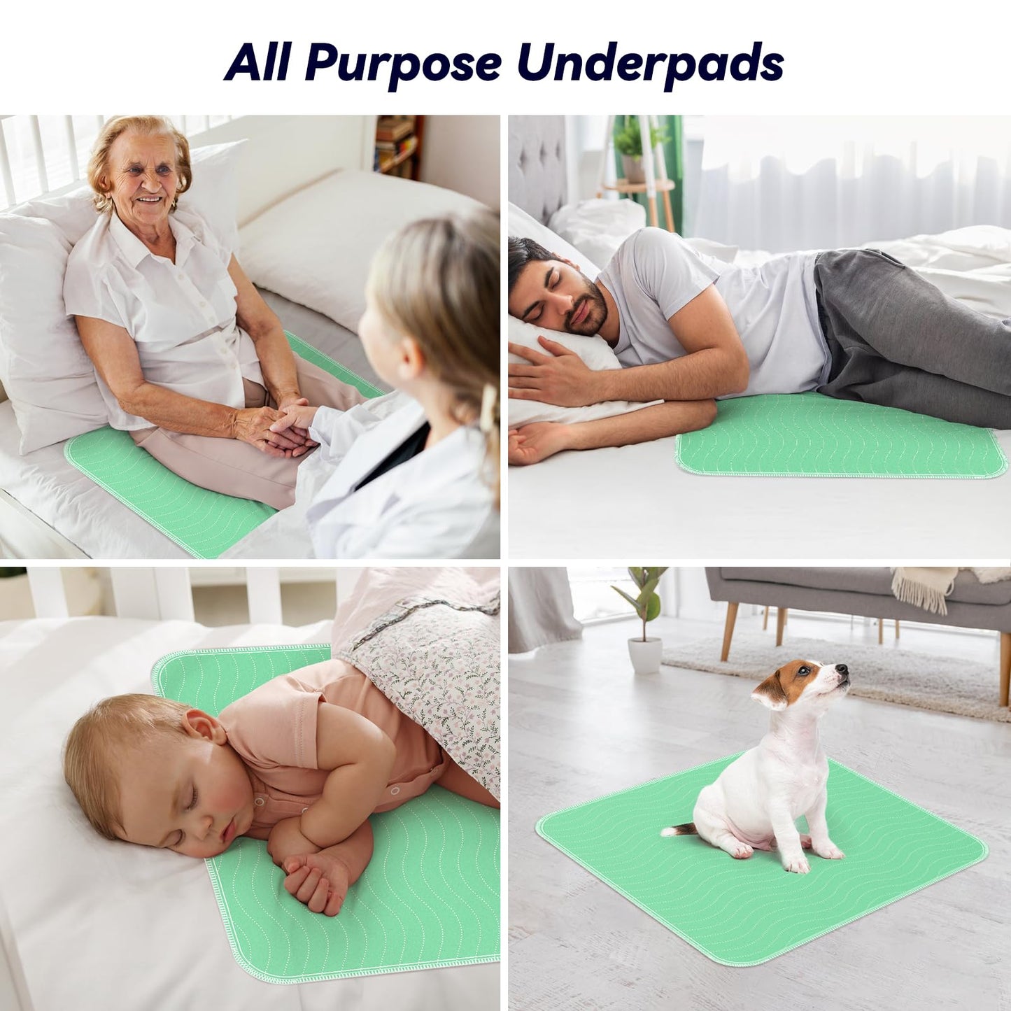 4 Pack 24” x 24” Extra Heavy Absorbency Washable Underpads, Waterproof Nursing Pads Incontinence Bed Pads, Reusable Washable Pee Pads for Dogs, Diaper Changing & Adults, Washable Puppy Pads