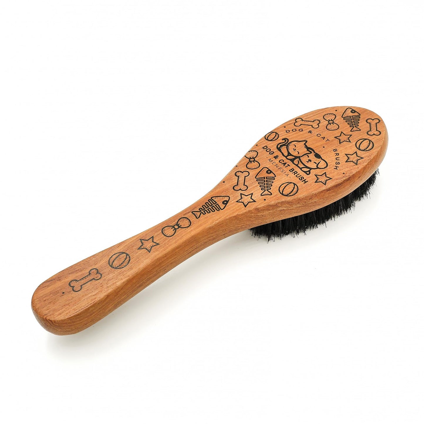 Menesia Pet Soft Brush with Wood Handle and Boar Bristle Hair - Soft Cat and Dog Grooming Brush for Short Hair Cats and Small Dogs - Gentle Massage and Dandruff Removal (Cat)