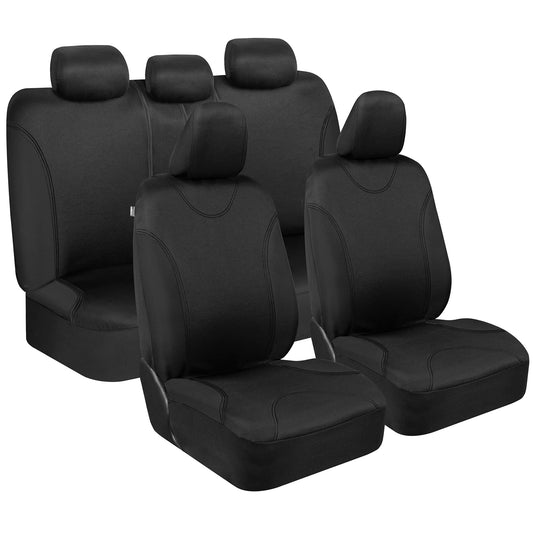 BDK Black Car Seat Covers Full Set - Universal Fit Matching Set Seat Covers for Trucks & Car Seat Protector for SUV - Front Seats, Rear Back Bench, & Headrest Seat Covers for Cars Interior Covers