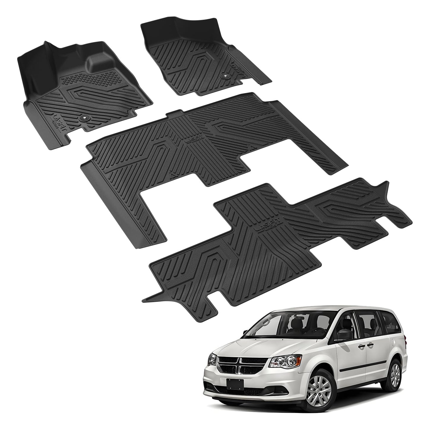 LASFIT Floor Mats Fit for Chrysler Town & Country 2008-2016/Dodge Grand Caravan 2008-2020, All Weather TPE Fit Floor Liner for Chrysler Town & Country & Dodge Grand Caravan 3 Row Car Mats, Black