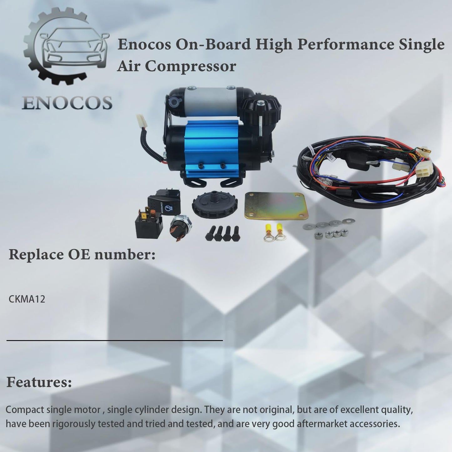 Enocos CKMA12 12V On-Board High Performance Single Air Compressor Fits for Inflating Tires, Air Lockers Locking Differentials, Pneumatic Tools, etc