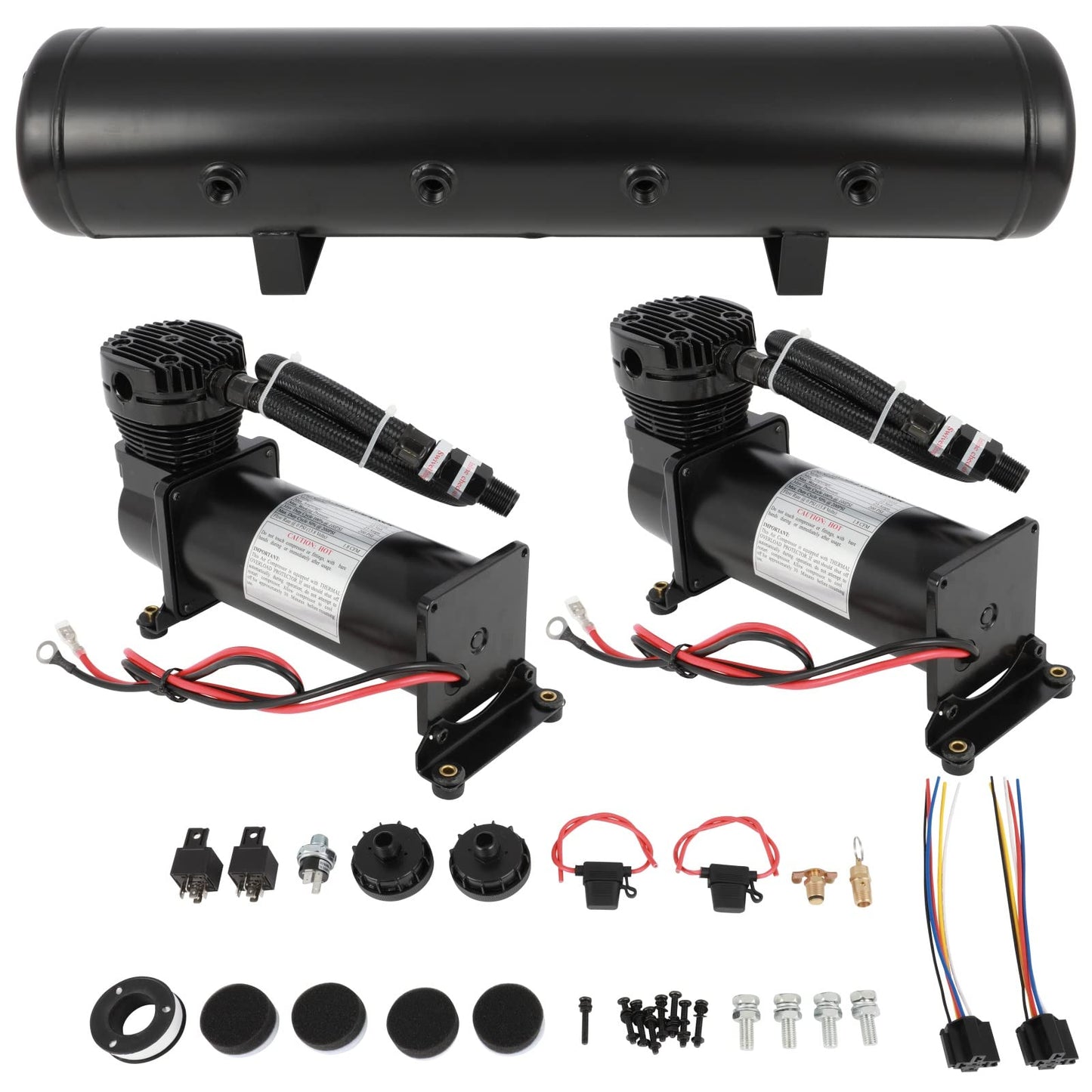 STAYTOP Dual Air Compressors 5 Gallon Air Tank for Air Suspension/Air Ride Bag/Train Horn/Spring, Onboard Air System Kit 200 psi Compressors