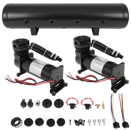 STAYTOP Dual Air Compressors 5 Gallon Air Tank for Air Suspension/Air Ride Bag/Train Horn/Spring, Onboard Air System Kit 200 psi Compressors