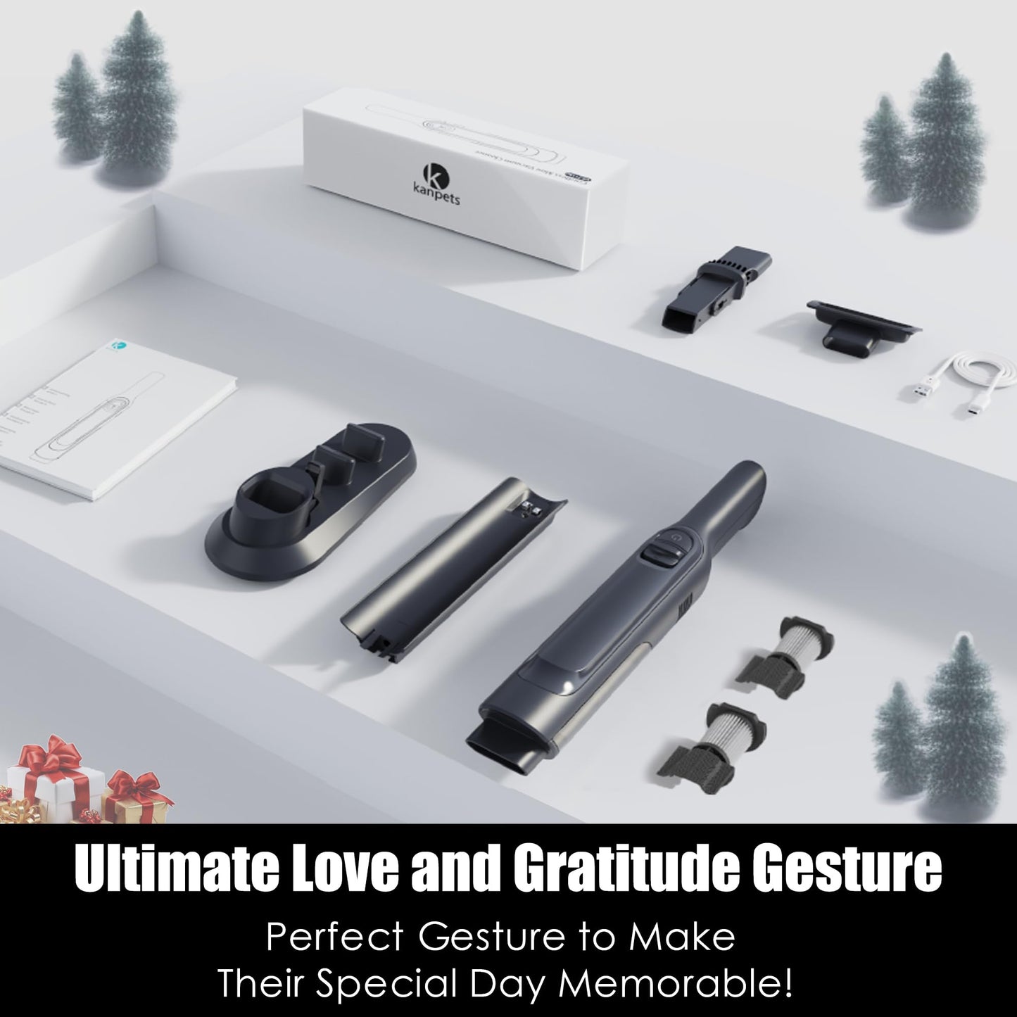 KANPETS Handheld Vacuum Cordless, Lightweight 1.4lb with Powerful Suction, Charging Dock, Single Touch Empty and Detachable Dust Cup, Portable Mini Car Vac for Home Pet Car, Steel Gray