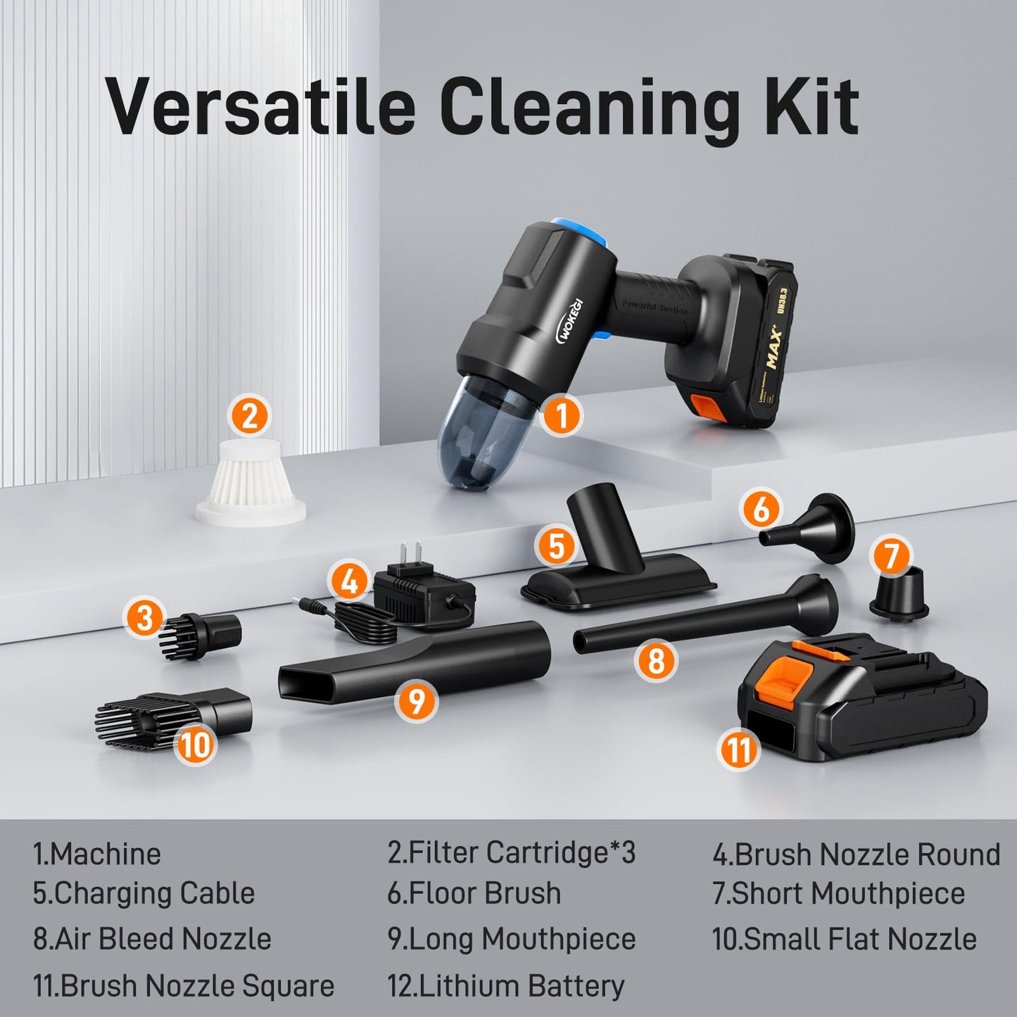 WOKEGI 22000PA High Power Cordless Car Vacuum,4 in 1 Handheld Vacuum Cleaner Wireless,Car Vacuum Cleaner with 180W brushless Motor,Fast Charging Vacuum Cleaning for Car,Home,Office,Pet