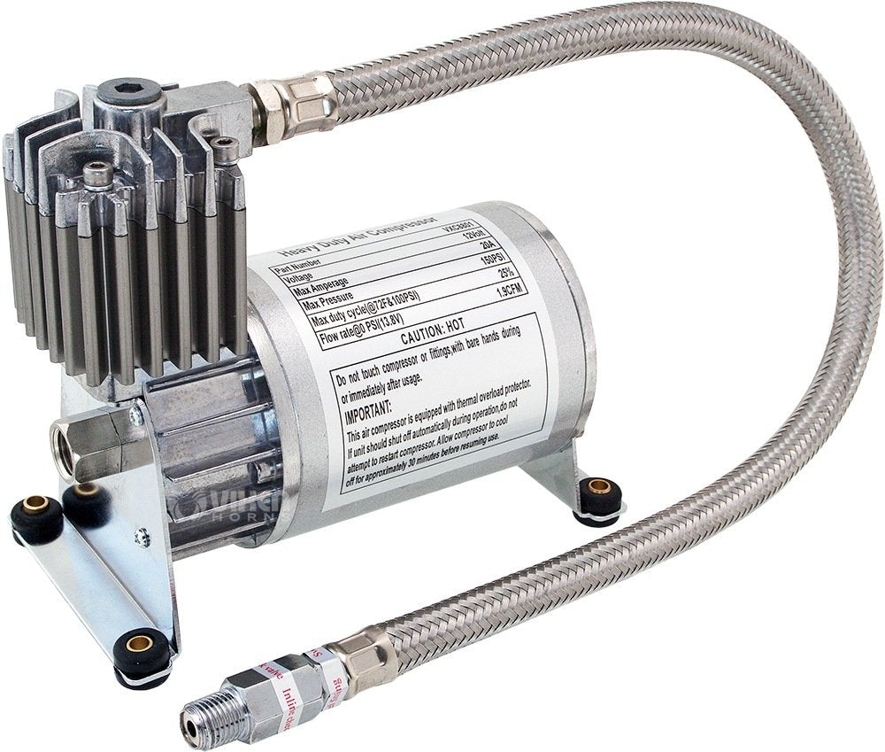 Vixen Horns Heavy Duty Onboard Air Compressor 150 PSI. Universal Replacement for Truck/Car Train Horn/Suspension/Ride/Bag kit/System. Fits All 12v Vehicles like Semi/Pickup Trucks VXC8801