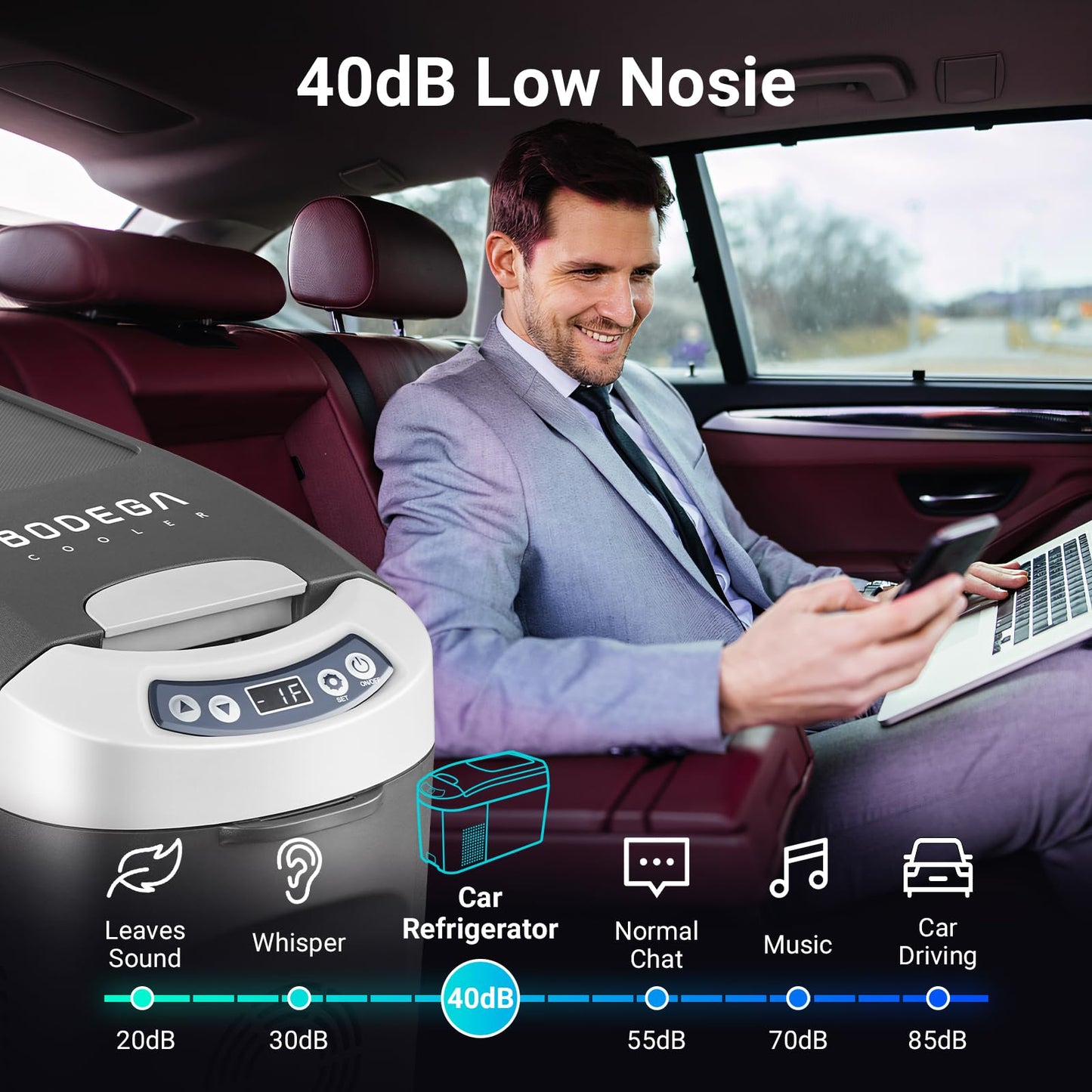 BODEGACOOLER 12 Volt Car Refrigerator, 16 Quart (15L) Small Car Fridge, Portable Freezer(-4℉~68℉), Car Cooler with 12/24V DC for Outdoor, Vehicles, Camping, Travel