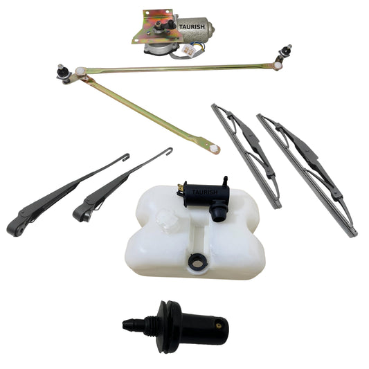 TAURISH Wiper Accessories Kit for Right-Hand Drive Suzuki Samurai SJ410 SJ413 – Includes Wiper Motor, Nozzle, Washer Tank with Pump, Wiper Blades & Arm Set