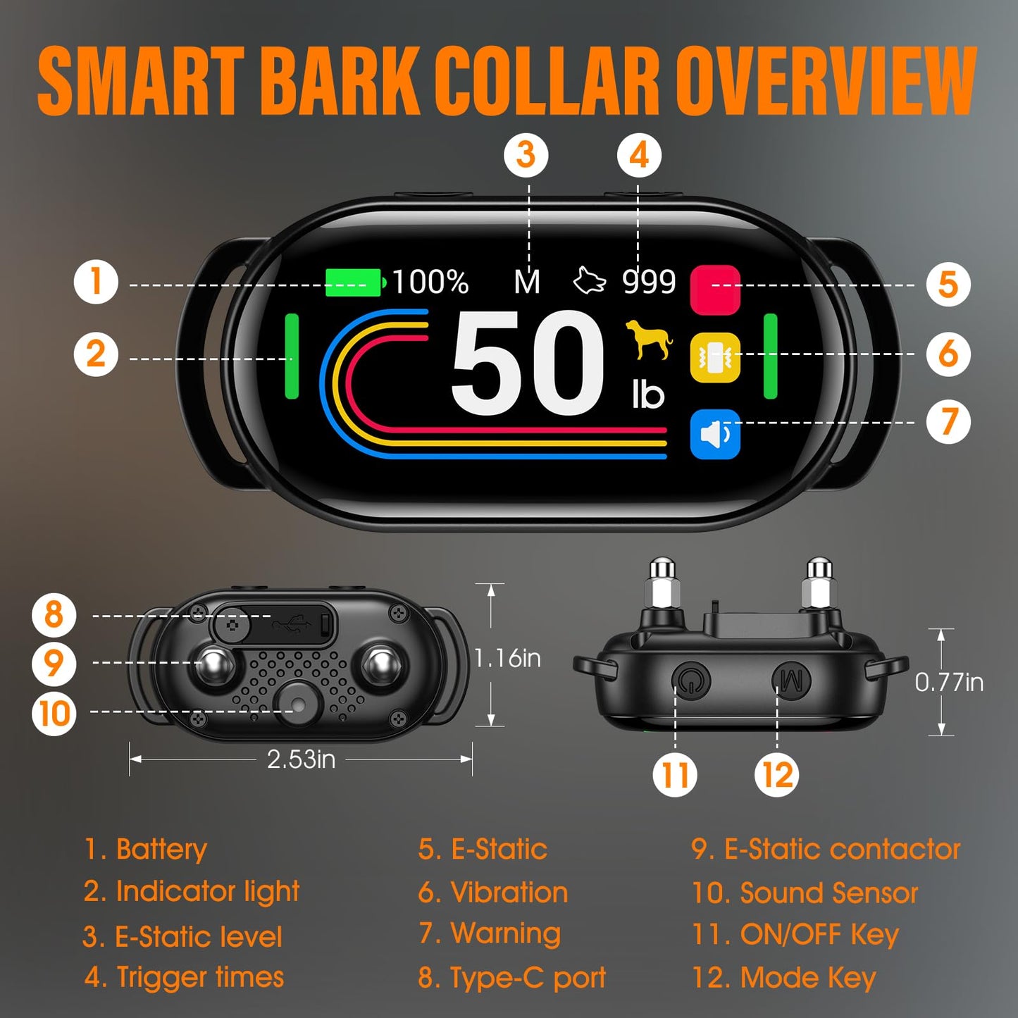 SKBAK Smart Dog Bark Collar, for Small Medium Large Dogs 10-100lbs, Automatic Dog Training Collar to Decrease Barking, Anti Barking Device with 4 Training Modes, More 8 Sensitivity Levels, Black