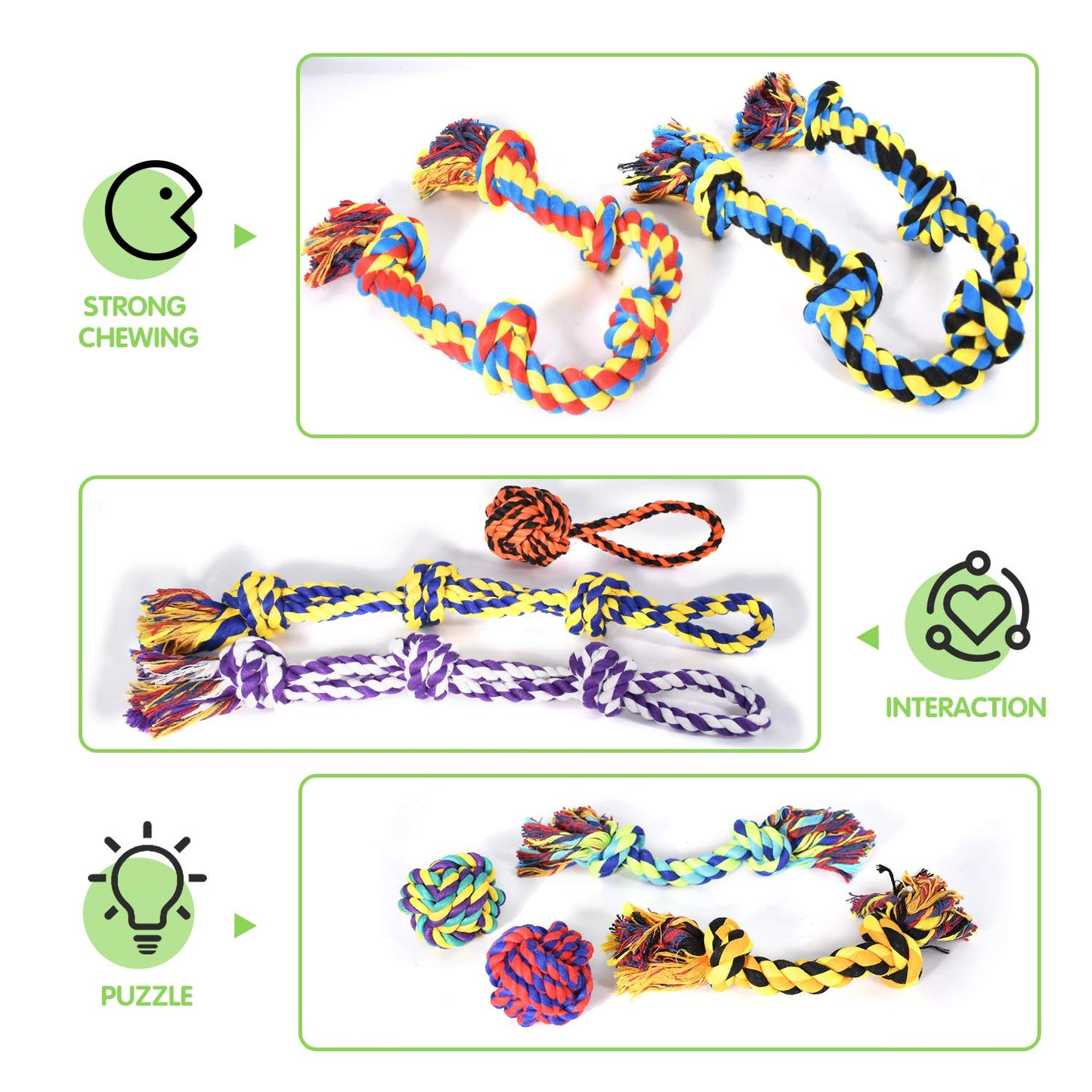 Large Tough Chew Toys for Aggressive Chewers Large Breed,Heavy Duty Dental Rope Toys Kit for Medium Dogs,5 Knots Indestructible Cotton Puppy Teething Chew Tug Toy Set of 9