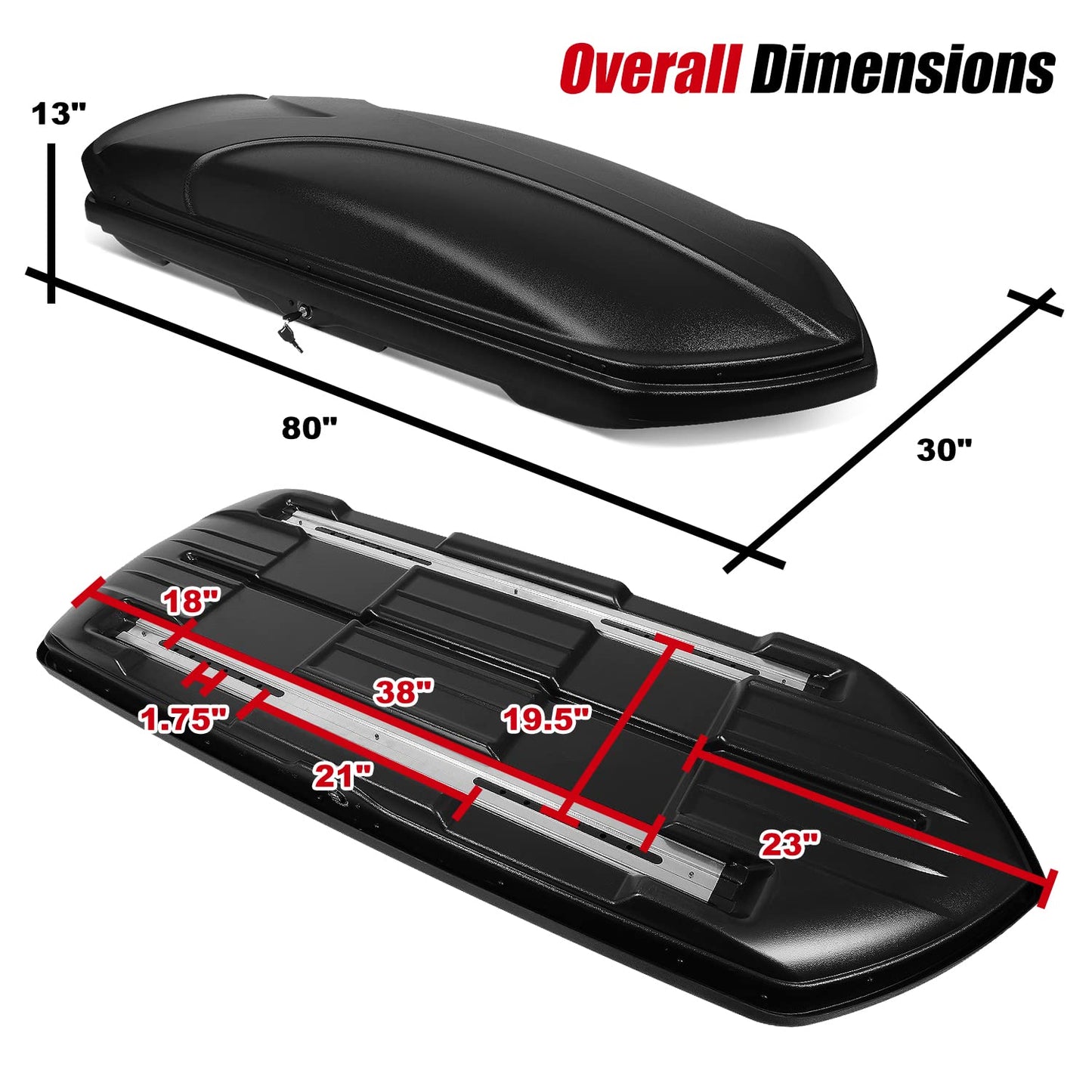 DNA MOTORING Extra Long XXL Rooftop Cargo Carrier Box Lockable Roof Luggage Storage Case w/Lock+Keys, 110Lb Capacity, 15 Cubic Ft.(Textured Black),PT-ZTL-8294-BK