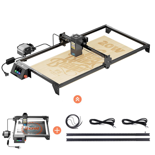 Longer RAY5 20000mW Laser Engraver Bundle with Air Assist Kit & Y-Axis Extension Kit, 15.7"x33.5" Engraving Area, DIY Cutting Tool for Metal, Acrylic, Wood, Glass, Leather - High Precision, Class IV
